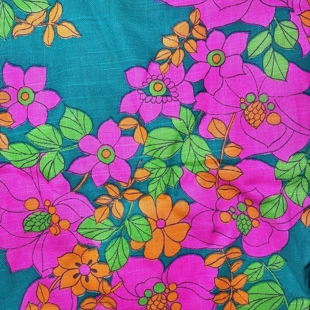 Lee Holliday Kelly Green, Pink, Orange, & Green Floral Print Midi Shift Dress